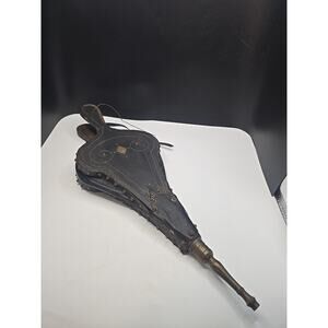Antique/Vintage Leather Wood & Brass Fire Bellows 15.5"